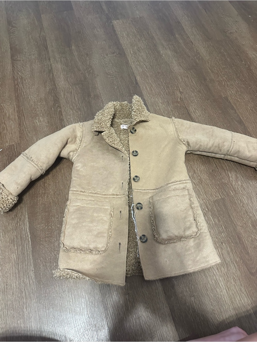 Biscotti Tan Faux Shearling Coat with Button Front